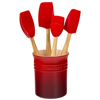 Le Creuset JS450-67 Klassieke pot voor keukengerei (1,1 liter), set van 4 spatels, cadeauverpakking, kersenrood Le Creuset JS450-67 Klassieke pot voor keukengerei (1,1 liter), set van 4 spatels, cadeauverpakking, kersenrood