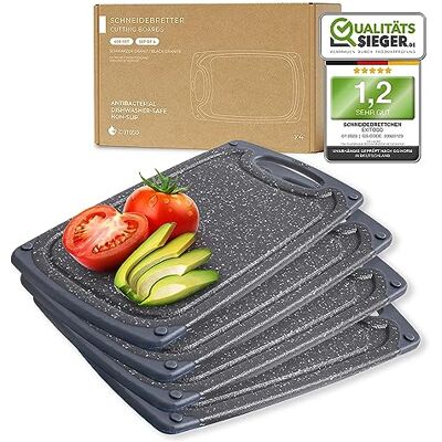 Exitoso ontbijtplank set van 4 Snijplank vaatwasmachinebestendig marmeren look donkere snijplank kunststof anti-slip BPA vrij ontbijtplank kunststof bord set Keuken accessoires Broodplank Exitoso ontbijtplank set van 4 Snijplank vaatwasmachinebestendig marmeren look donkere snijplank kunststof anti-slip BPA vrij ontbijtplank kunststof bord set Keuken accessoires Broodplank