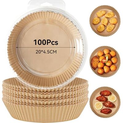 Elalove 100 stuks bakpapier voor heteluchtfriteuse, rond 20 cm bakpapierinzetstukken, bakpapier, wegwerp-inzetstukken voor heteluchtfriteuses, bakvormaccessoires voor bakken, koken Elalove 100 stuks bakpapier voor heteluchtfriteuse, rond 20 cm bakpapierinzetstukken, bakpapier, wegwerp-inzetstukken voor heteluchtfriteuses, bakvormaccessoires voor bakken, koken