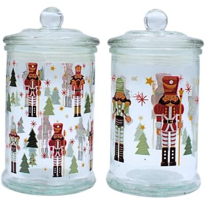 Dekohelden24 Aromadoos, vershouddoos, glazen container met kerstmotief, koekjesdoos met notenkraker motief van glas, H/Ø: 19 x 10 cm, inhoud 600 ml per glas, levering 2 voorraadpotten. Dekohelden24 Aromadoos, vershouddoos, glazen container met kerstmotief, koekjesdoos met notenkraker motief van glas, H/Ø: 19 x 10 cm, inhoud 600 ml per glas, levering 2 voorraadpotten.