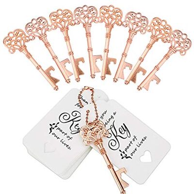 WODEGIFT 60 stuks bruidsdouche geschenken, bruiloftsgeschenken sleutel/flesopener met bedankkaart tag en sleutelhangers, bruiloftsouvenirs voor gasten (roségoud) WODEGIFT 60 stuks bruidsdouche geschenken, bruiloftsgeschenken sleutel/flesopener met bedankkaart tag en sleutelhangers, bruiloftsouvenirs voor gasten (roségoud)