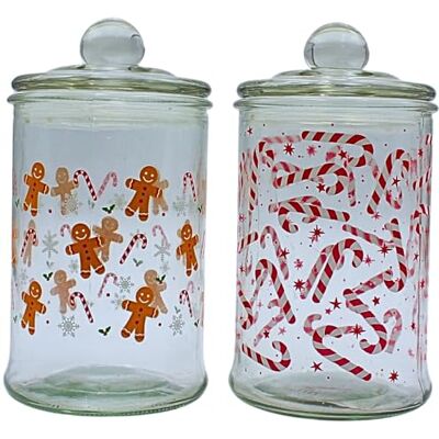 Dekohelden24 Aromablikje, vershouddoos, glazen container met kerstmotief, koekjesblik met peperkoek & suikerstokjes motief, H/Ø: 19 x 10 cm, inhoud 600 ml per glas, levering 2 voorraadpotten. Dekohelden24 Aromablikje, vershouddoos, glazen container met kerstmotief, koekjesblik met peperkoek & suikerstokjes motief, H/Ø: 19 x 10 cm, inhoud 600 ml per glas, levering 2 voorraadpotten.