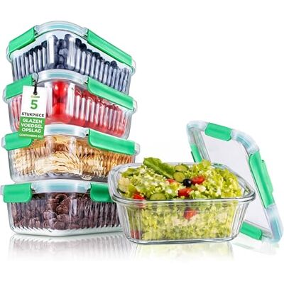 Nutrichef 5-delige Voedselopbergset 35,86 oz Glazen Stapelbare Maaltijdcontainers met Luchtdichte Deksel BPA-vrij 100% Luchtdicht Vries- tot Ovenbestendig Golfpatroon Vaatwasserbestendig Nutrichef 5-delige Voedselopbergset 35,86 oz Glazen Stapelbare Maaltijdcontainers met Luchtdichte Deksel BPA-vrij 100% Luchtdicht Vries- tot Ovenbestendig Golfpatroon Vaatwasserbestendig