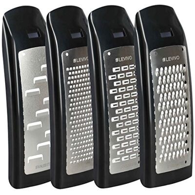 LEVIVO Uitbreidingsset voor kaasrasp, 4-delig, roestvrij staal, toevoeging voor kaas rasp, kaasschaaf uitbreidingsset, kaas schaaf opzetstuk, kaasrasp opzetstukken, 7,5 x 5,5 x 16,5 cm, 4-eenheden, zwart LEVIVO Uitbreidingsset voor kaasrasp, 4-delig, roestvrij staal, toevoeging voor kaas rasp, kaasschaaf uitbreidingsset, kaas schaaf opzetstuk, kaasrasp opzetstukken, 7,5 x 5,5 x 16,5 cm, 4-eenheden, zwart
