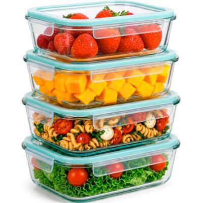 edihome , Glass Container Food, 8 stuks (4 potjes + 4 deksels), luchtdichte voedseltaper, levensmiddelen, vaatwasmachinebestendig, BPA-vrij (4 containers) edihome , Glass Container Food, 8 stuks (4 potjes + 4 deksels), luchtdichte voedseltaper, levensmiddelen, vaatwasmachinebestendig, BPA-vrij (4 containers)