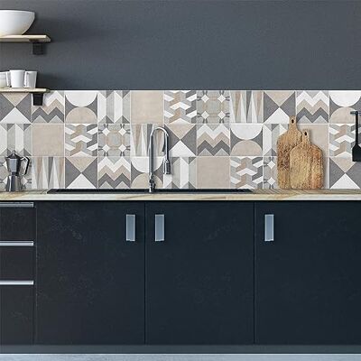 CREARREDA Spatbescherming voor de keuken, eenvoudig aan te brengen, geometrische tegels, 260 x 60 cm, 100% Made in Italy, vlamvertragend en waterdicht, spatbescherming voor wastafels van pvc CREARREDA Spatbescherming voor de keuken, eenvoudig aan te brengen, geometrische tegels, 260 x 60 cm, 100% Made in Italy, vlamvertragend en waterdicht, spatbescherming voor wastafels van pvc