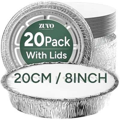 Zuvo Ronde aluminium bakjes 20 stuks folie-vlaaibakken met papieren deksels folie bakplaten Zuvo Ronde aluminium bakjes 20 stuks folie-vlaaibakken met papieren deksels folie bakplaten