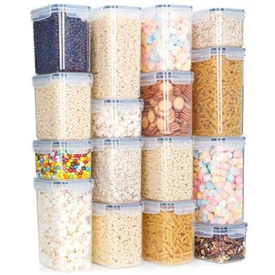 Cozary Voorraaddozen met deksel, luchtdicht, set van 16, BPA-vrij, voorraaddozen voor muesli, meel, opslag, keuken, keukenorganizer, vershouddozen voor het bewaren van levensmiddelen Cozary Voorraaddozen met deksel, luchtdicht, set van 16, BPA-vrij, voorraaddozen voor muesli, meel, opslag, keuken, keukenorganizer, vershouddozen voor het bewaren van levensmiddelen