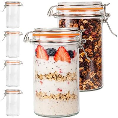 Relaxdays inmaakpotten, set van 6, 500 ml, transparant deksel met beugelsluiting, inmaken, bewaren, voorraadpotten Relaxdays inmaakpotten, set van 6, 500 ml, transparant deksel met beugelsluiting, inmaken, bewaren, voorraadpotten