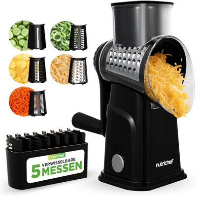 NutriChef 5-in-1 Kaasrasp & Rasp Molen 5 Verschillende Bladen voor Fijn, Dik, Julienne Stroken, Golfvormig & Rechte Stroken Inclusief Handcrank, Sterke Zuigbasis & Opslagcontainer Zwart NutriChef 5-in-1 Kaasrasp & Rasp Molen 5 Verschillende Bladen voor Fijn, Dik, Julienne Stroken, Golfvormig & Rechte Stroken Inclusief Handcrank, Sterke Zuigbasis & Opslagcontainer Zwart