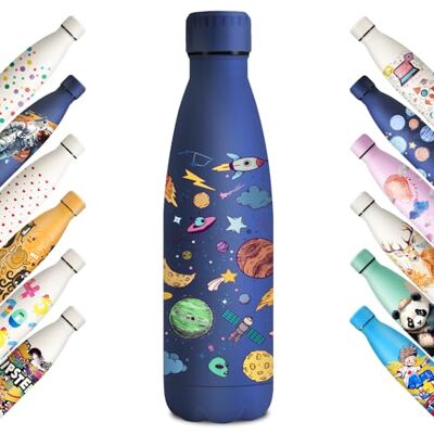 KollyKolla Roestvrijstalen drinkfles, 500 ml, 3D-print, drinkfles, sportfles, geschikt voor koolzuurhoudende dranken, lekvrije thermoskan, BPA-vrij, drinkflessen voor kinderen, school, sport KollyKolla Roestvrijstalen drinkfles, 500 ml, 3D-print, drinkfles, sportfles, geschikt voor koolzuurhoudende dranken, lekvrije thermoskan, BPA-vrij, drinkflessen voor kinderen, school, sport
