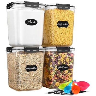 YASHE Grote voedselopslagcontainers met deksels (5,3 l, 4 stuks), BPA-vrije luchtdichte plastic voedselcontainers, meel, suiker, rijstbussen voor keuken en voorraadkast organisatie YASHE Grote voedselopslagcontainers met deksels (5,3 l, 4 stuks), BPA-vrije luchtdichte plastic voedselcontainers, meel, suiker, rijstbussen voor keuken en voorraadkast organisatie