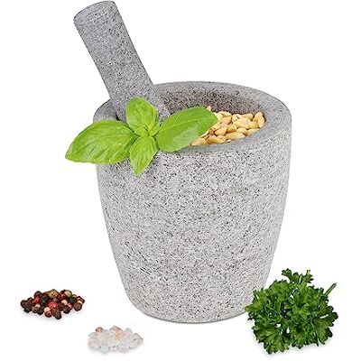 Relaxdays vijzel met stamper, graniet, ronde kruidenstamper, HxØ: 12 x 12 cm, kruiden & specerijen, zware mortier, grijs Relaxdays vijzel met stamper, graniet, ronde kruidenstamper, HxØ: 12 x 12 cm, kruiden & specerijen, zware mortier, grijs