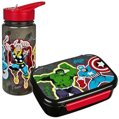 Scooli – Avengers set voor kinderen: snackbox + drinkfles, perfect voor school/kleuterschool, vanaf 4 jaar, licht en veilig kunststof Scooli – Avengers set voor kinderen: snackbox + drinkfles, perfect voor school/kleuterschool, vanaf 4 jaar, licht en veilig kunststof