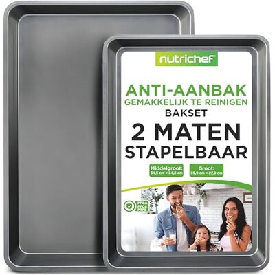Nutrichef Bakplaat Set Anti-aanbak Koekjesplaat voor de Oven Keuken Bakpan Koolstofstalen Bakvormen Set 2-delige Premium Bakplaten in Grote en Medium Maten Stapelbaar en Duurzaam Gris Nutrichef Bakplaat Set Anti-aanbak Koekjesplaat voor de Oven Keuken Bakpan Koolstofstalen Bakvormen Set 2-delige Premium Bakplaten in Grote en Medium Maten Stapelbaar en Duurzaam Gris