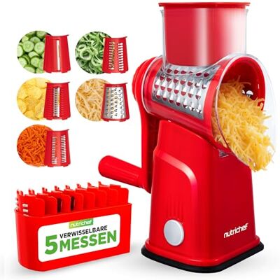 Nutrichef 5-in-1 Kaasrasp & Rasp Molen 5 Verschillende Bladen voor Fijn, Dik, Julienne Stroken, Golfvormig & Rechte Stroken Inclusief Handcrank, Sterke Zuigbasis & Opslagcontainer Rood Nutrichef 5-in-1 Kaasrasp & Rasp Molen 5 Verschillende Bladen voor Fijn, Dik, Julienne Stroken, Golfvormig & Rechte Stroken Inclusief Handcrank, Sterke Zuigbasis & Opslagcontainer Rood