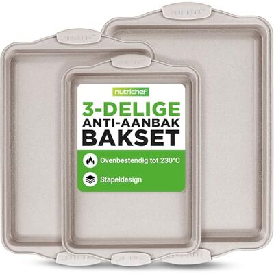 Nutrichef Bakplaten Set van 3 – Anti-aanbak Koekjesbladen, Carbon Staal, Zwarte Siliconen Handgrepen, Gelijke Warmteverdeling, PFOA/PFOS Vrij, Makkelijk Schoon te Maken Nutrichef Bakplaten Set van 3 – Anti-aanbak Koekjesbladen, Carbon Staal, Zwarte Siliconen Handgrepen, Gelijke Warmteverdeling, PFOA/PFOS Vrij, Makkelijk Schoon te Maken