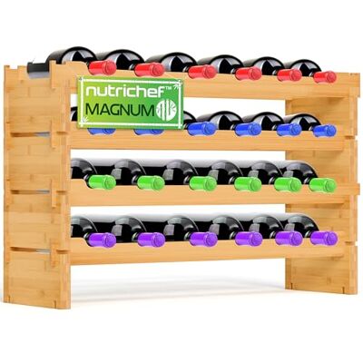 Nutrichef SereneLife Grote Magnum Wijnrek 24 Flessen – Stapelbaar Modulair Wijnrek van Massief Bamboe, Dikke Zijpanelen, Stevige 1,27 cm Legstokken, Trillingvrij & Vochtbestendige Afwerking – Natuurlijk Bamboe Nutrichef SereneLife Grote Magnum Wijnrek 24 Flessen – Stapelbaar Modulair Wijnrek van Massief Bamboe, Dikke Zijpanelen, Stevige 1,27 cm Legstokken, Trillingvrij & Vochtbestendige Afwerking – Natuurlijk Bamboe