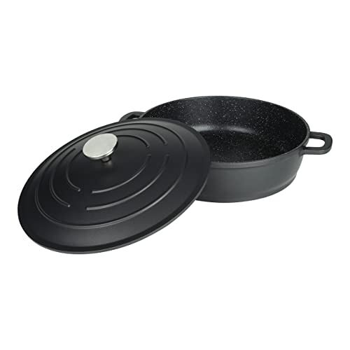 Commichef XR-L28BK 28cm gegoten aluminium ondiepe ovenschotel, geschikt voor oven en alle soorten kookplaat, perfect voor stoofschotels en ovenschotels, zwart