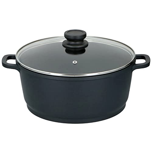 alpina Gegoten aluminium braadpan met glazen deksel, inductie, teflon coating, soeppan stoofpot met deksel, ovenbestendig, zwart (20 cm)