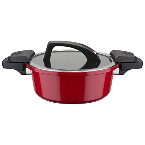 GSW Energiebesparende pot met glazen deksel Gourmet Red 24cm, 4 L, rood