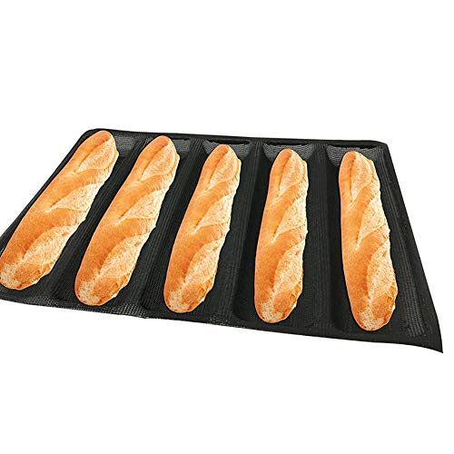 Fiacvrs Baguette bakplaat, antiaanbaklaag, 5 bakvormen, bakvorm, Frans brood voor het plaatsen en bakken van baguettes, zwart