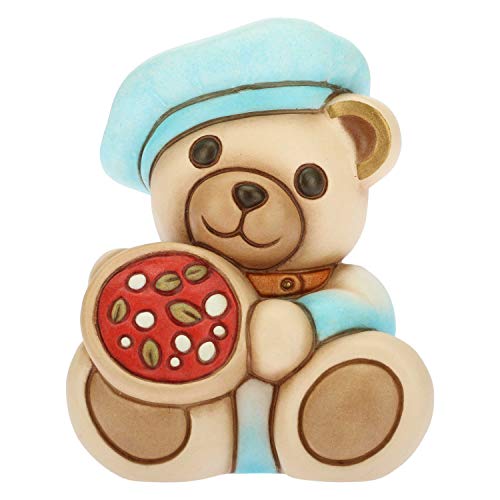 THUN Surmobile Teddy Napels, beer met pizza margriet, accessoires voor het huis om te verzamelen, medium, keramiek, 7,8 x 7 x 9,8 cm