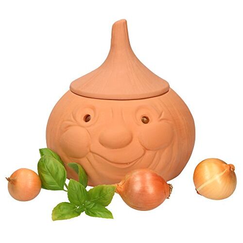 MamboCat Uienpot, uienhouder, terracotta, ronde kleipot, voor ca. 900 g uien, grappige voorraaddoos, uienpot, uienpot, voorraaddoos voor uien, bewaarpot met deksel