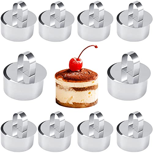 Hatriel 10 stuks taartringvormen, kleine bakringen, roestvrijstalen taartring, rond, dessertring, bakvorm, taartringen, rond, roestvrij staal, dessertringen voor bakken, voor cake, mousse, dessert, rond, 8 cm