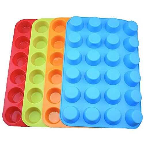 Qtopun Siliconen Mini Muffin Pan, 4 Pack 24 Cups Siliconen Mold Cups Bakpan, Siliconen Muffin Blikken Bakvormen Multi Color