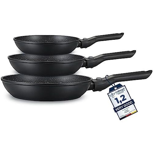 DIVORY 3-delige pannenset Pan 20, 24cm, 28cm I Inductie, Afneembare Handgreep, Non-Stick Koekenpan Hoog, Inductiepan, Set van 3 Universele Pannen (Handgreep: Afneembaar)