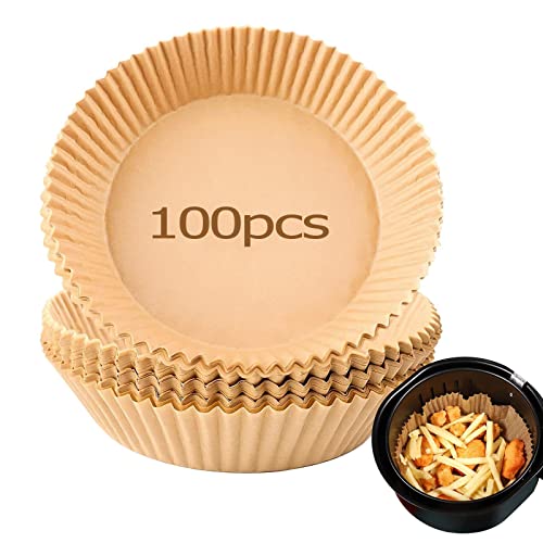 ChaneeHann 100 stuks bakpapier voor airfryers, wegwerp papieren inzetstuk voor luchtfriteuses, liners, bakken, accessoires, bakpapier, bakpapier, voor oven, magnetron (20 x 4,5 cm)