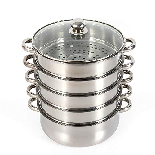 RANZIX 5 Tier roestvrij stalen stoomkoker stoomkoker stoomkookpan kookpan Mantowarka, kookpan set met metalen handgrepen (diameter : 28 cm)