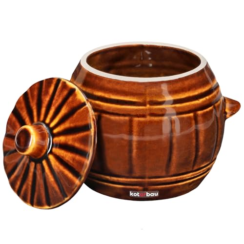 KOTARBAU ® Fermentatiepot aardewerk pot 1 l zuurkoolpot komkommerpan met deksel inmaakpan keramische pot aardewerk pot klein keramisch vat bruin aardewerk pot aardewerk