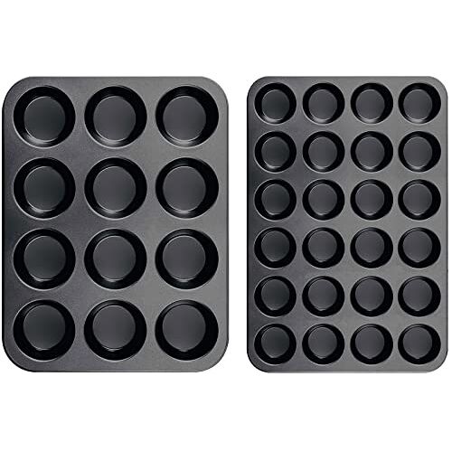 YouJaBz Muffinvorm siliconen bakvorm mini muffinvorm voor 24 muffins en regular 12 muffins, 2 stuks muffin bakplaat klein 38 x 27 cm, cupcake vormen antiaanbaklaag