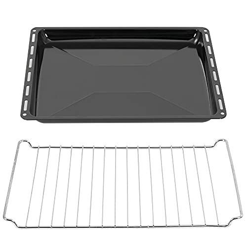 ICQN 445 x 375 x 35 mm rooster bakplaten set   Geschikt voor Whirlpool, Ignis, Bauknecht, Indesit, Algor, Neckermann   Geëmailleerde lekbak en verchroomd ovenrek   Kookrooster 44,5x34 cm