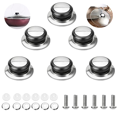 Bateya 6Pcs Universele Pot Deksels Handvat Hittebestendige Knoppen, Roestvrij Staal Keuken Pot Deksel Lifting Handvat Kookgerei Vervangende Onderdelen Set Kookgerei Cover Pan Onderdelen Set met