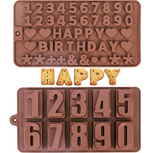 WiDream 2 pcs Digitale Chocoladevorm, Siliconen Chocoladevorm Letters en Cijfers, Alfabet Nummer Fondant Chocolade Mallen, voor Taart Decoratie, Snoep, Chocolade, Koekjes