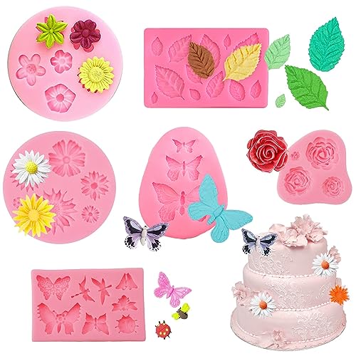 PnxdeobXL 6 Stuks 3D Siliconen Fondant Vormen, Diy Siliconen Vorm Bloemen, Fondant Bloemmallen Siliconen Cake, Fondant Mallen 3D Bloem Daisy, voor Het Maken van Taarten, Brood, Mousse