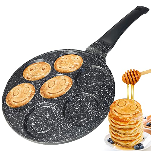 Amalindo Pannenkoekenpan Ø 26 cm   7 gaten smiley pannenkoekenpan   anti-aanbaklaag   pannenkoekenpan inductie   eierpan voor pannenkoeken, spiegelei, pannenkoeken, spiegeleipan