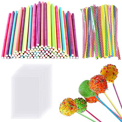 UGBO Cake Pop-stelen Cakepop Steel Herbruikbaar 300 Stuks Cakepops Cakepopset 100 Stuks Cakepop Steel Met 100 Stuks Cake-pop-zakjes 100 Twist-ties-lollystokjes Voor Cakepops-sticks