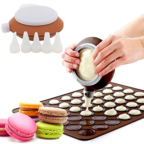 Hzyclzh Macaron siliconen bakmatmat, Macarons bakmat, Macaron siliconen bakmat mallen set Macarons Bakmat Vorm 48 gaten macarons siliconenmat siliconen vorm mold macarons met decoreren pen en 5 sproeiers