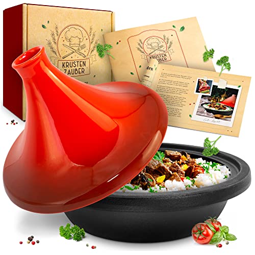 KRUSTENZAUBER Tajine Tajine Pot voor 2-4 personen, hoogwaardig 27 cm gietijzer, Tajine, Oosters, geschikt voor inductie en oven, Tajine-pot, Marokkaanse Tajine, Tachine, Tachine, Tahini, Tajines,