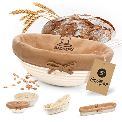 Backefix Broodbakmand rond 23 cm binnen klein 500 g tot 1 kg brood duurzaam en natuurlijk met gaarmand brood bakken   broodbakmand om op te zetten   hernieuwbare riet, natuurlijk, overtrek