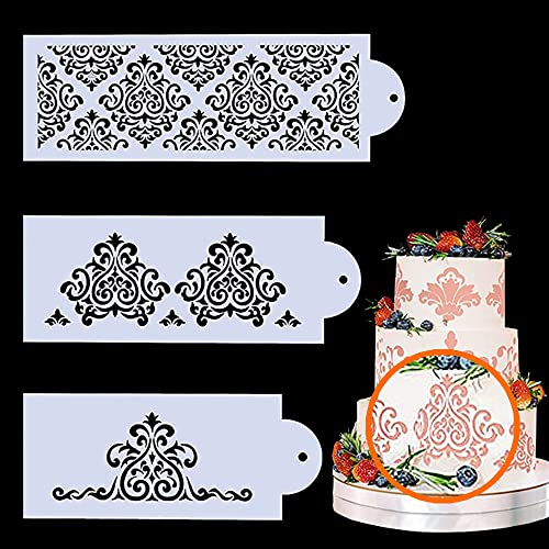 Knowing Plastic taartsjablonen, 6 stuks taartdecoratiesjablonen, fondant taartsjabloon, fondant-afdrukmatten, geschikt voor alle soorten mousse-cake, verjaardagstaarten en andere decoratieve desserts,