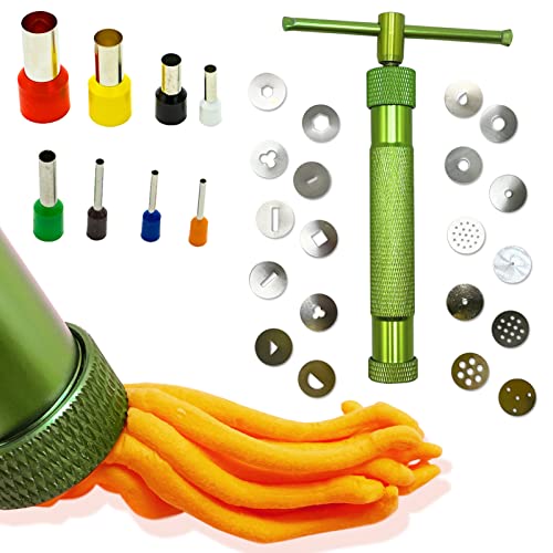 SZXMDKH Klei extruder, roestvrij staal suikerpasta extruder cutter decoreren tool met 20 tips voor fondant, taart en klei, met polymeer klei snijders