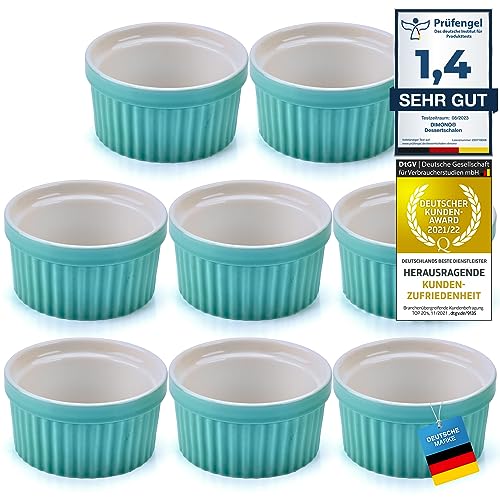 Dimono ® Dessert Bowls Creme Brulee Soufflé Moulds, braadpan schalen met 170 ml voor desserts, Muffins, Taarten, Set van 8 (Turquoise)