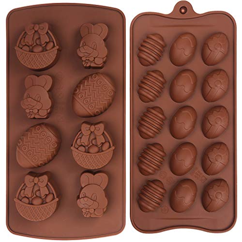 Crethink 2 Stuks Pasen Siliconen Chocolade Mallen Ei Konijn Mand Vorm Chocolade Mold Set voor DIY Chocolade, Snoep