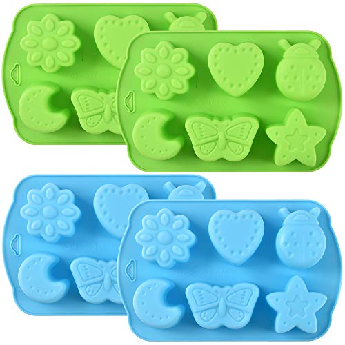 Newk Insecten Siliconen Snoep Mould, 4 Packs 6 Cavity Animal Butterfly Moon Star 3D Bakvormen Mould, Nonstick Food Grade Mold voor Snoepjes, Chocolade, Ice Cube