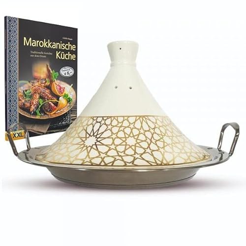 Saharashop Tajine Set kookboek + Tajine Ø 34 cm Marokkaanse Royal Tajin Tagin Tagine Keramiek inductie